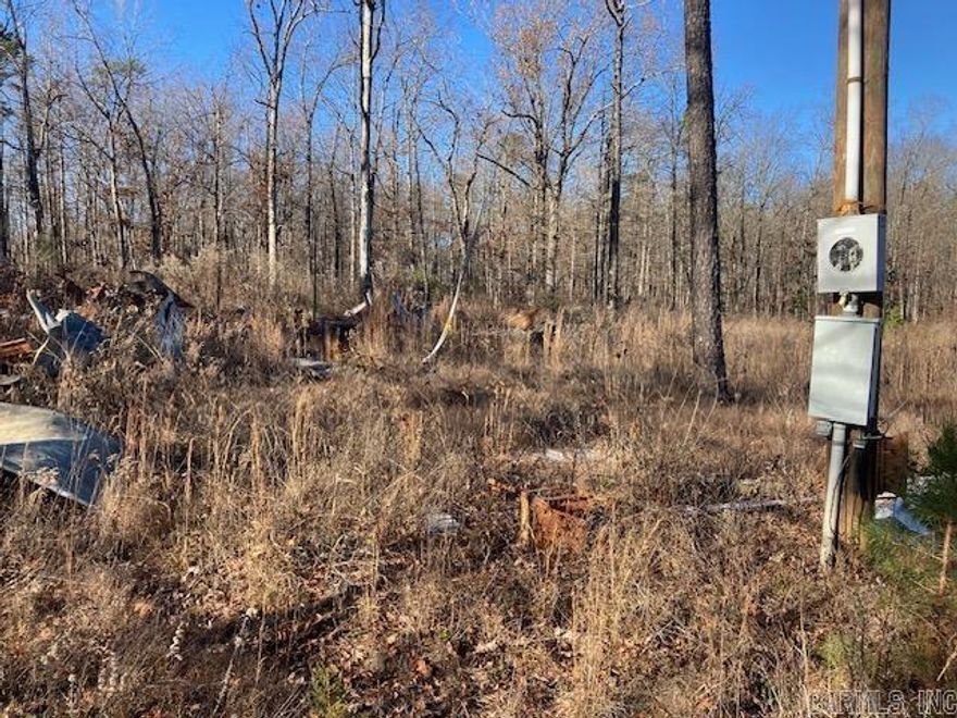 Level acreage, some wooded and on both sides of the lane.  An old mobile home burned down a few years ago, and a bit of debris still at site.  But there is a working septic system, electricity, and Community water system.  Very good spot for another mobile or manufactured home, or even stick-built home.