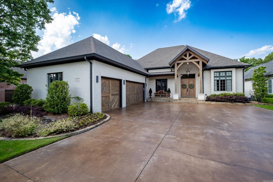 Rare exquisite home located in private gated neighborhood on Chenal's Bear Den Golf Course. Picturesque views of the fairway off of cozy covered veranda. Conveniently located - Enjoy walking distance to club house, pool, fitness center, tennis and pickleball courts. Renovated exterior and interior in 2019. Site-finished hardwoods, 8' double front doors, large dining, elegant study complete with granite partner desk. Entertainers dream - open floor plan with gas log fireplace and wet bar. Gourmet kitchen - Thermador 6 gas burner cooktop, double oven, subzero refrigerator, vegetable sink, beverage cooler, 8 seat breakfast bar, island, eat-in kitchen. Large primary suite with renovated bath. Guest bedroom on main level with ensuite bath. Mud room and spacious laundry with utility sink. Downstairs complete with 2 bedrooms, shared bath, game room/media, half bath, storage rooms and walk out porch with hot tub. Kohler generator, stairs to large attic storage in 3 car garage, encapsulated crawl space. Newer HVAC, new HWH. Maintenance free - HOA dues cover all lawn maintenance, fertilizer and seasonal flowers.