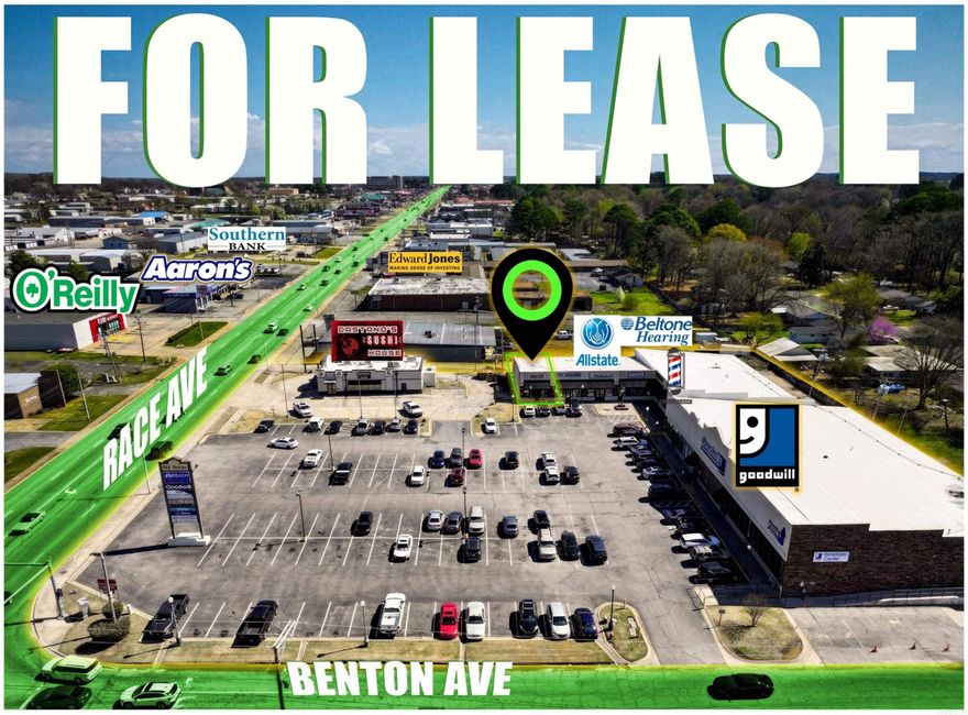 High-Traffic Retail/Professional Space in Searcy’s Commercial Heart. Secure your place in one of Searcy’s most active shopping hubs. This high-visibility center offers a rare vacancy within a dynamic ecosystem of national and local anchors, including Goodwill & Career Center and Allstate Insurance. Situated on a high-exposure corner with direct frontage on Race Avenue, benefiting from over 22,000 Vehicles Per Day (VPD). A professionally finished 1,200 SF+/- modern unit featuring luxury vinyl plank flooring and a versatile medical/office layout.  Competitive Lease Options: Flexible and affordable leasing structures designed to support your business growth.  Diverse Tenant Synergy: Benefit from the heavy foot traffic generated by the neighborhood