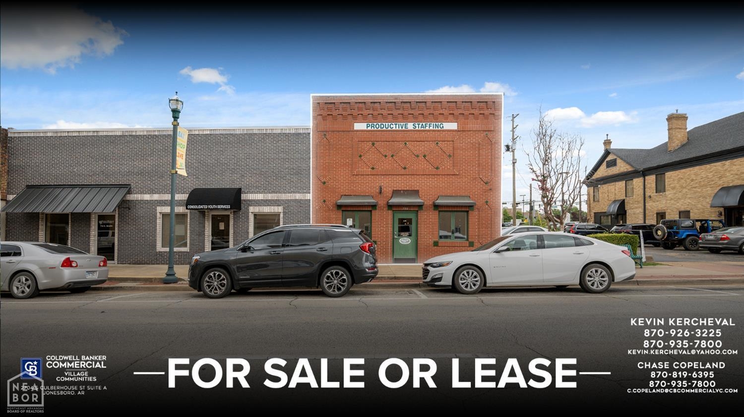 Coldwell Banker Commercial - VC is proud to present 720 S. Main Street, now available for sale or lease in the vibrant heart of Downtown Jonesboro. Surrounded by a thriving mix of locally owned restaurants, stores, and professional offices, this historic property offers a prime location for a wide range of businesses. The space features exposed brick walls, 1.5 baths, a full kitchen, and a secure safe room blending character with modern functionality. Whether you're launching a retail shop, office, or creative studio, this is a standout opportunity to join the energy of one of Jonesboro's most walkable and dynamic districts.