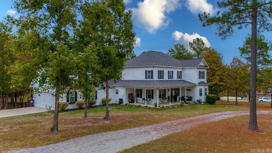 BEAUTIFUL HOME in an absolutely gorgeous setting! Farmhouse style home sits on a private 3 acres! It has 3600 square feet! There are 4 bedrooms, 4.5 bathrooms, & a bonus room that includes one of the full baths! As you walk in, there is a formal dining on your left & the half bath on your right. Living Room is open with hand-scraped hardwood floors,12 foot ceilings, wood burning fireplace, & built-ins! Kitchen has granite counter tops, DOUBLE WALL OVENS, & under counter lighting! Laundry room has tons of storage, & is big enough for a full size refrigerator. The primary bedroom suite is downstairs. It has tons of windows w/a seating area. Upstairs are 3 bedrooms & 2 baths. One of the bedrooms has it's own private bath w/a HUGE closet! There are 2 other bedrooms upstairs that share a bath that has double sinks & linen closet! There is a BONUS ROOM w/a FULL BATH & hardwood floors. Bonus room could easily be made into a 5th bedroom! Outside is a HUGE deck with tons of outdoor space for entertaining!  There is a nice above ground pool completely fenced in!  The SHOP is has electricity. Shop is3 0x30 w/13’ sidewalls & 12 wide by 11' tall doors! RV & Generator hookups! Fiber Internet!!!