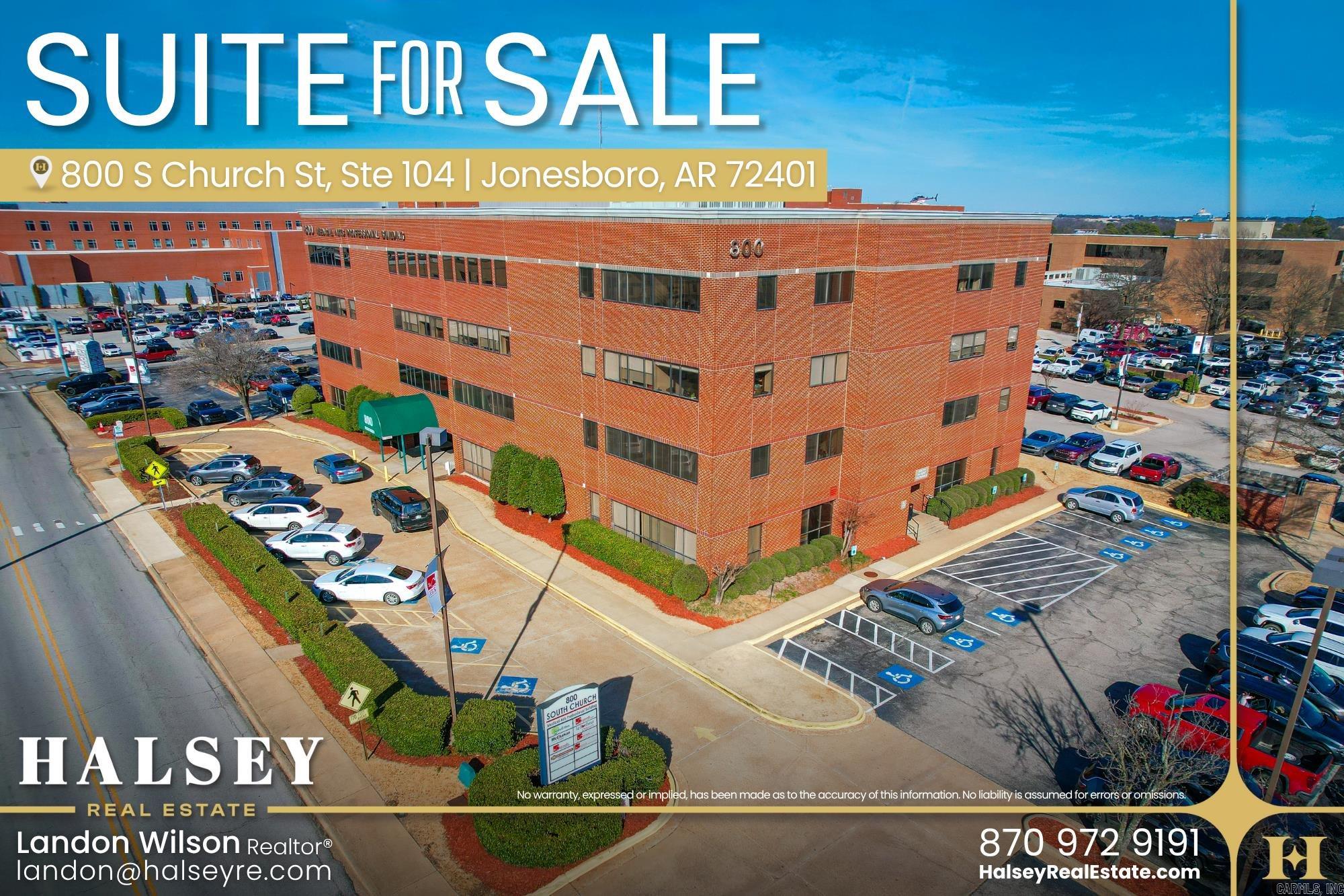 Located in the heart of downtown Jonesboro, Arkansas, this 3,744+ square foot office suite presents a prime investment opportunity within the highly sought-after Matthews Medical Mile. Priced at $749,900, the property comes with a new five-year lease extending from 2025 to 2030, ensuring stability for investors. Its strategic location offers excellent visibility and accessibility, making it ideal for medical or professional office use. Ample parking surrounds the building, providing convenience for tenants and visitors alike. With its strong leasing structure and placement in a high-demand area, this property offers long-term value and a solid return on investment.