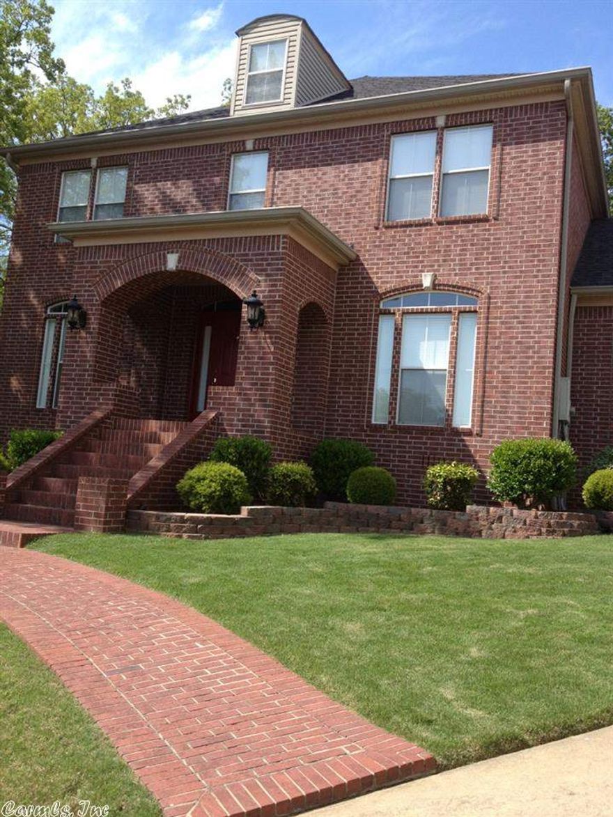 4 bdr , 3 ½ bth,  2-story brick home tucked away privately on a hill at the end of the cul-de-sac w/ an awesome view. Custom kitchen w/ granite countertops & stainless appliances, butler’s pantry/dry bar with granite, fire place with gas logs in den, large master bath with marble floor and countertops and a new custom shower  with double heads/separate jetted tub, guest bedroom with full bath perfect for guests/teens, covered patio in private backyard, 2 car garage & a 2 car detached garage. Arched doorways