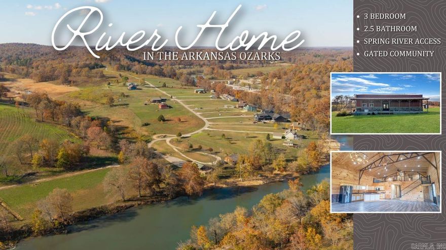 Welcome home to your private retreat in a secure, gated community tucked away on a peaceful cul-de-sac. This beautiful 3-bedroom, 2.5-bath home offers access to multiple Spring River entry points and a community event building for owner use. Featuring an open floor plan with vaulted ceilings, custom-built cabinetry, and solid wood doors throughout, this home blends comfort and craftsmanship. The kitchen boasts brand-new, never-used appliances—refrigerator, oven, dishwasher, washer, and dryer—all conveying with the sale. The oversized master suite provides a relaxing haven with a soaking tub, tiled walk-in shower, and generous closet space. A large laundry and mudroom offer added storage and functionality. Enjoy outdoor living on the covered front porch or partial wrap-around deck, perfect for entertaining or unwinding. Situated on a paved, dead-end street, this property delivers peace, privacy, and timeless quality in a desirable gated community.