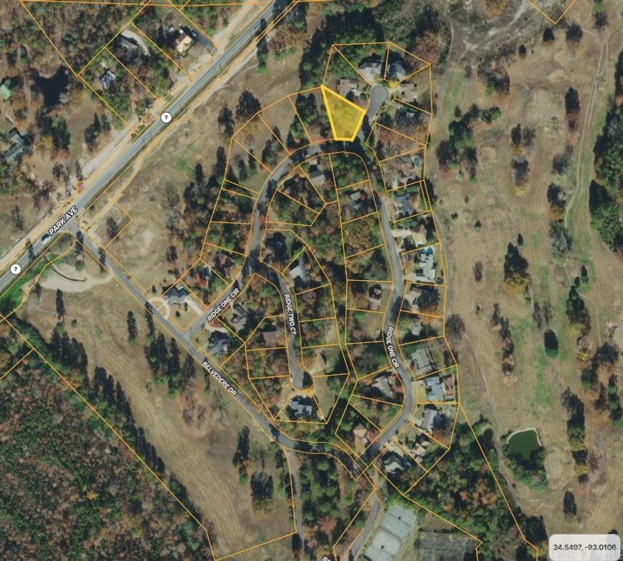 Beautiful lots in existing subdivision. Near new bypass.  All utilities available.  Located off of scenic Hwy 7.  5 minutes to Historic Downtown Hot Springs.  Less than 7 miles from Oaklawn Racing & Gaming. Near HSV and Bike Trails. Subdivision in old Belvedere Golf Community is surrounded by over 500 acres of Dept of Agriculture acreage.