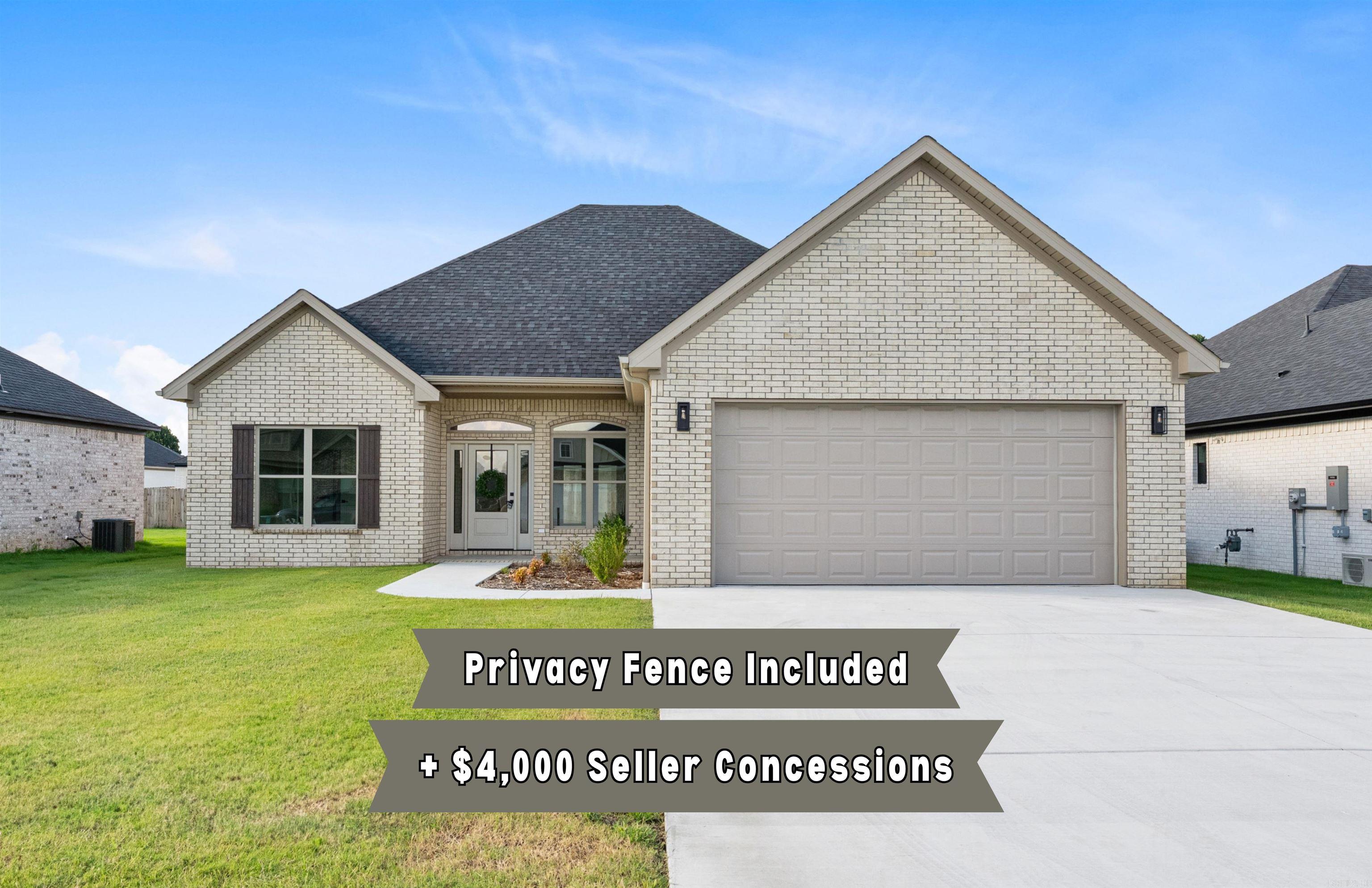 Seller is now offering $4,000.00 in seller concessions! You can use these toward interest rate buy down, closing costs, and more! This stunning new construction home offers modern luxury with spacious living areas and high-end finishes throughout. The kitchen features upgraded countertops, perfect for cooking and entertaining. The bathrooms are beautifully designed with tile showers, adding a sleek and elegant touch. Located in a desirable neighborhood, this home is just minutes away from Greenbrier school. With its thoughtful design and prime location, this home is ready to provide comfort and style for years to come. Home comes with a fenced in back yard and gutters! Schedule your showing before it's gone!