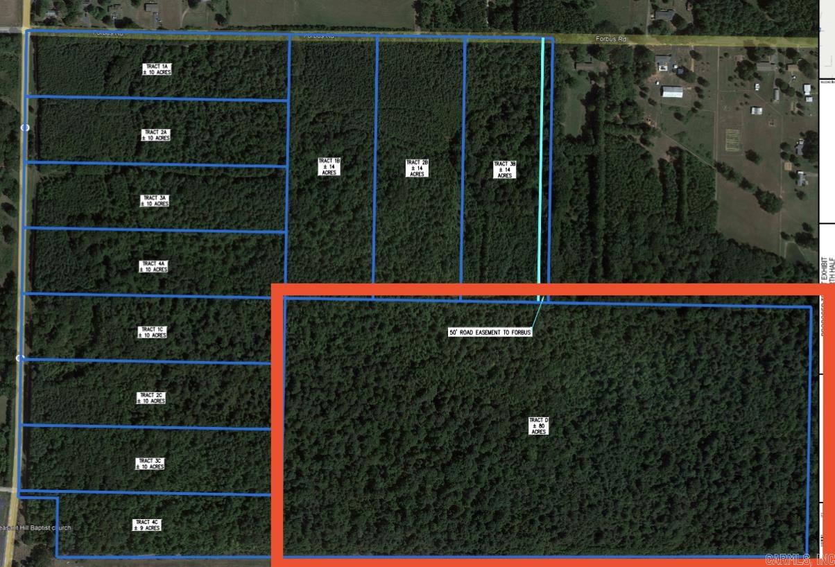 Tract 1D is Approx 90.4-Acres located behind Forbus Rd (easement to land) and access off of Hwy 89 (formally lot 4C). Acreage is wooded. Grand Prairie Water and First Electric at Road. Fantastic opportunity for a spacious home place, duplexes, triplexes, and/or quadplexes. Take a drive out to see this lot or the other lots listed. See Agent Remarks.