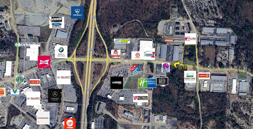 For Sale, Lease or Build to Suit! Approximately 5 Acres of Level Vacant Land Zoned C-4. Located Less than Half a Mile from I-430.  Great Location at the NW Corner of Colonel Glenn and Shackleford Roads with a Traffic Signal. Less than 1 Mile from Topgolf.  Traffic Counts on I-430 are +/- 83,000 VPD and +/- 15,000 VPD on Colonel Glenn.