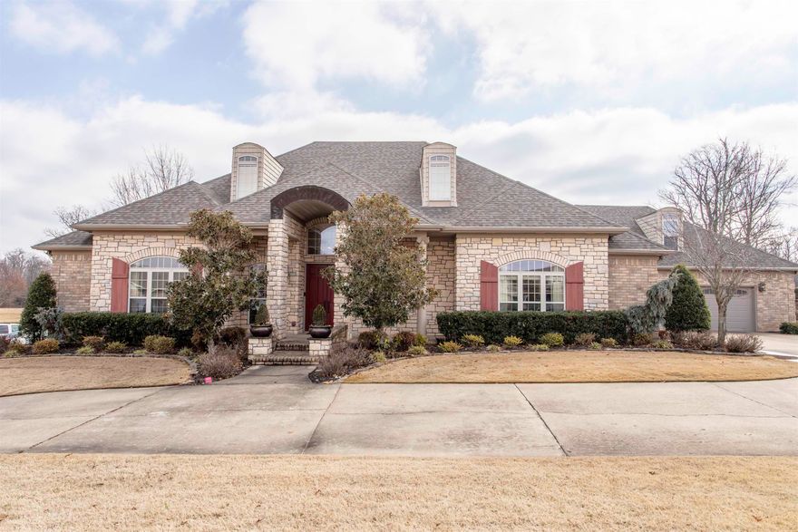 Stunning all-brick, single-level home in Ridgepointe overlooking a serene pond! This 3-bed, 3.5-bath home offers en suite baths in every bedroom. Recent upgrades include a newer roof, HVAC, water heaters (all within 3 years), and a 2023 whole-home Generac generator. Inside, enjoy tall ceilings, a gas fireplace, formal dining, and a breakfast area. The kitchen boasts a Viking Professional gas cook top. Bathrooms were remodeled by Westbrook with high-end finishes. A 515 sq. ft. bonus room above the garage provides space for an office, media room, or playroom. The oversized 3-car garage includes storage and space for golf carts. Relax on the covered patio with pond views. Additional features: storm cellar, irrigation system, and Valley View Schools. Showings by appointment only—schedule your tour today!