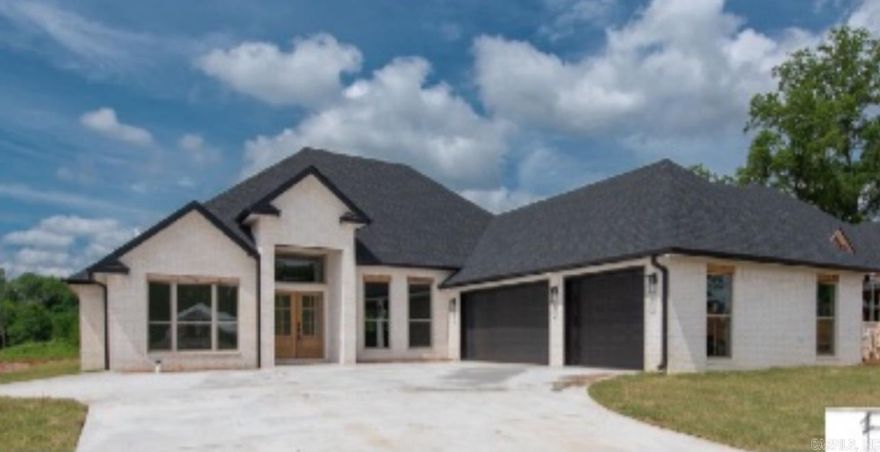 Stunning new construction in a new phase in Country Club of Arkansas "The Quarters" with pond view and protected green space! This 5BR/3BA home features soaring ceiling, abundant natural light, and custom wood details. The open living area w/ fireplace flows into a chef’s kitchen with quartz countertops, spacious island, gas range, and walk-in pantry. The primary suite offers a spa-like bath with soaking tub, custom tiled shower, double vanities, and oversized closet with laundry access. Upstairs includes a 5th bedroom (or bonus) and full bath, while outside a massive covered porch with wood ceiling detail and fireplace creates the perfect entertaining space. Complete with a 3-car garage. Estimated Completion Date April 2026.  Still time to choose colors. flooring and appliances w/allowance from builder. **Home is currently under construction and photos in listing are computer generated**