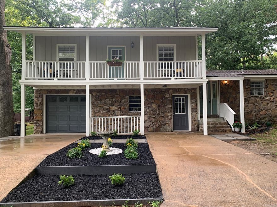 This beautifully updated tri-level home is full of charm, style, and modern improvements. From the moment you arrive, you will notice the fresh exterior paint and newly added landscaping that enhance the home's curb appeal. Inside, the home has extensively remodeled with fresh paint and flooring throughout - and absolutely no carpet in the home. Both bathrooms have been updated with new vanities, fixtures, and commodes, creating a clean and modern feel. The spacious upper balcony offers the perfect place to relax and unwind while the beautiful back deck is ideal for entertaining or enjoying quiet evenings outdoors. Additional upgrades include new ceiling fans throughout, a newly added Laundry Room and Office Space, plus added cabinetry in the Garage for extra storage and organization. This home truly offers so much more than can be listed here. Be sure to see the Improvements and Features Document for the full list of updates and extras. See Agent Remarks.