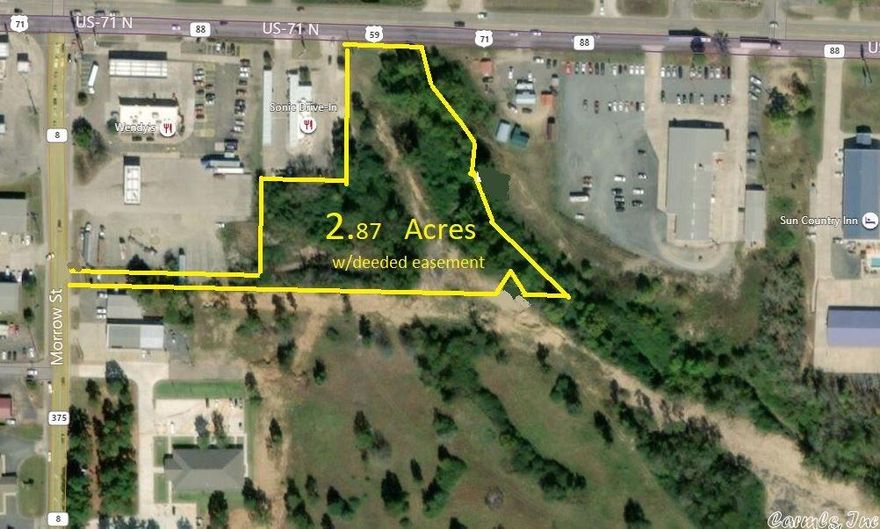 This 2.87 acres is located between the Sonic Drive-In and the new development behind Veteran Clinic with access from Morrow Street behind Wendy's and also from HWY 71 North. Lots of commercial opportunity waiting for your ideas.