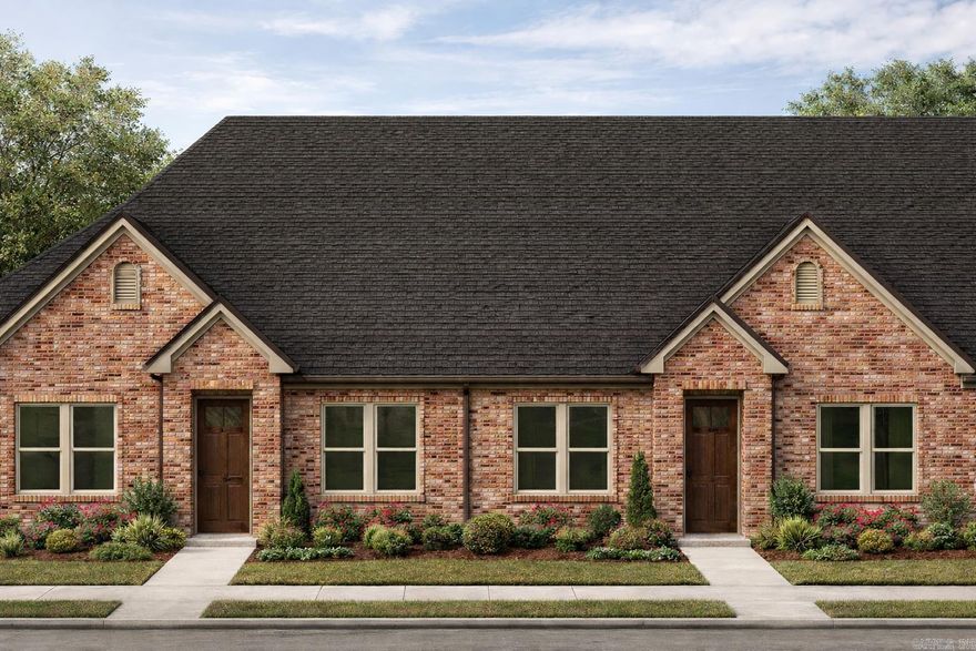 Welcome to Edgewood, West Little Rock’s newest neighborhood where upscale living meets low-maintenance convenience. Built by Graham Smith Construction, this thoughtfully designed 3-bedroom, 2-bath attached home offers modern comfort with no yard work required—lawn care is included. Step inside to a bright, open-concept layout with designer finishes at every turn. The living area features a cozy fireplace and flows seamlessly into a sleek kitchen outfitted with quartz countertops, custom cabinetry, stainless steel appliances, and a stylish tile backsplash. Luxury vinyl plank flooring runs throughout the home, adding warmth and durability. The primary suite is a calming retreat with a spacious walk-in closet, a large vanity, and a tiled shower. Enjoy outdoor living on your private, covered patio, perfect for morning coffee or evening unwinding. A 2-car garage adds parking and additional storage. Located just 3 minutes from Costco! Edgewood offers easy access to all that Little Rock has have to offer. With early-phase availability, now’s the time to invest in this beautiful new community. Set for completion March 2026. Renderings and photos are from similar completed homes.