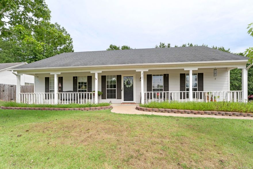 Welcome to this inviting 3 bedroom, 2 bath home located in the highly sought-after Bryant School District. From the moment you arrive, the charming front porch sets the tone for warmth and comfort. Inside, the spacious living room features elevated ceilings and a cozy fireplace, perfect for gathering with family and friends.  This home has been recently updated with fresh paint throughout and granite countertops in both the kitchen and bathrooms, adding a touch of modern style. The primary suite offers a private retreat with an en suite bathroom and double walk-in closets, giving you plenty of space. An attached garage provides convenience, while the fenced backyard is ideal for outdoor living, pets, or play.  This beautifully updated home blends comfort and functionality in a fantastic location—don’t miss your chance to make it yours!