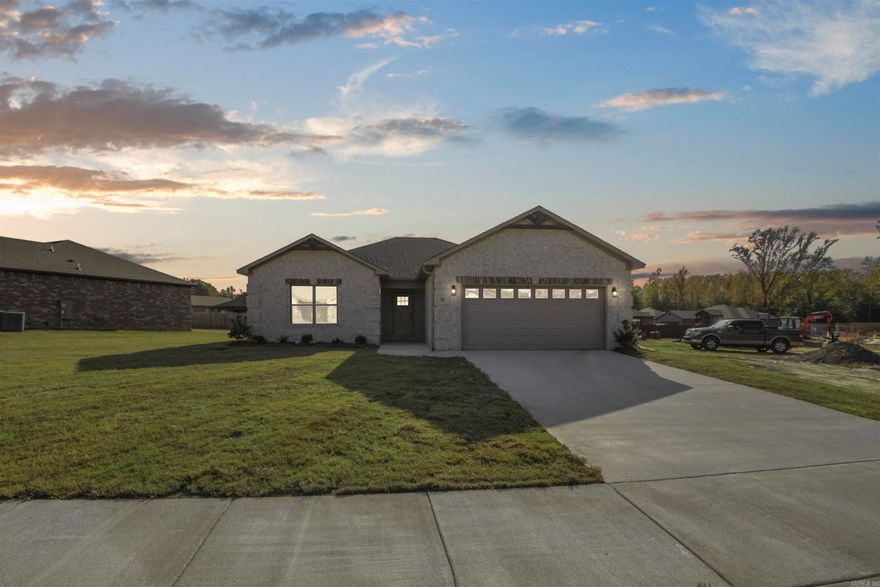 Fabulous 3 bedroom, 2 bath, living room/kitchen/dinning room all open, with great views from all the windows, oversized covered porch, master has huge walk-in-closet, sep shower and tub, double sink vanity with granite, split floor plan with other bedrooms separate all include ceiling fans, stainless steel appliances, tile back splash, under cabinet lighting&much more, PLEASE NOTE Pictures are of model home! HOUSE TO BE COMPLETED November 2023, BUYER CAN PICK INTERIOR COLORS TODAY! GARAGE IS FRONT LOADING