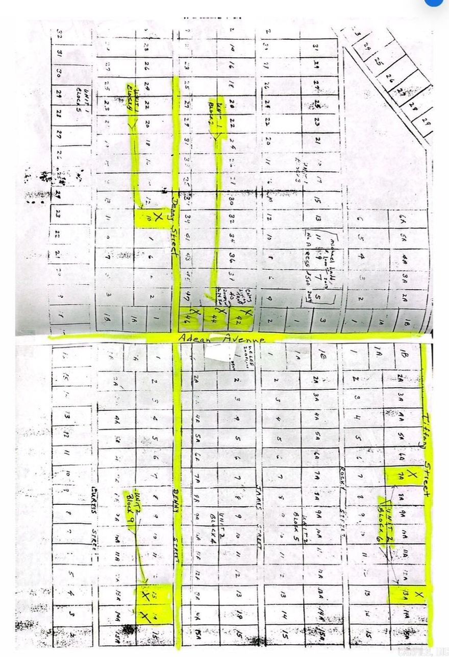 8 Lots in Red River Shores Subdivision. Some of the lots are together and some are separated. The plat is in the photos and also in Docs on the MLS and the lots are highlighted and shown with an X. The 8 lots total about 3.67 acres M/L with a combined tax amount of around $115. The sellers will not retain any mineral rights.  Some of the streets as shown on the plat and on the mapping apps are not visible when driving around the subdivision.