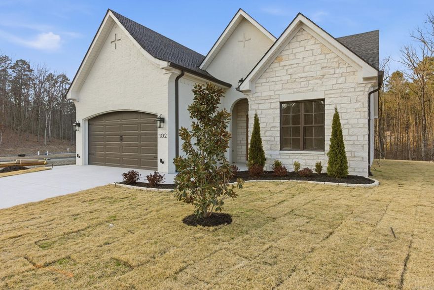 All brick with stone accents, this 4-bedroom, 3 full bath single-story home in West Little Rock blends custom design with everyday comfort. Step inside and feel the openness from 10-foot ceilings and 8-foot solid wood doors that fill the space with light and style. The living and dining area takes center stage with a soaring 16-foot vaulted ceiling and a kitchen equipped with top-tier appliances, ideal for gathering, cooking, and entertaining. Each bedroom is crafted for comfort, and the single-level layout makes daily living simple and functional. Outside, a large pie-shaped lot offers extra space and privacy, backing up to green space and a quiet spring. Just a short walk from the brand-new pool and park now under construction, this home puts resort-style living right in your neighborhood. A true mix of craftsmanship and convenience. Ideal for families, entertainers, or anyone ready for an easy, elevated lifestyle. Estimated completion: February 2026.