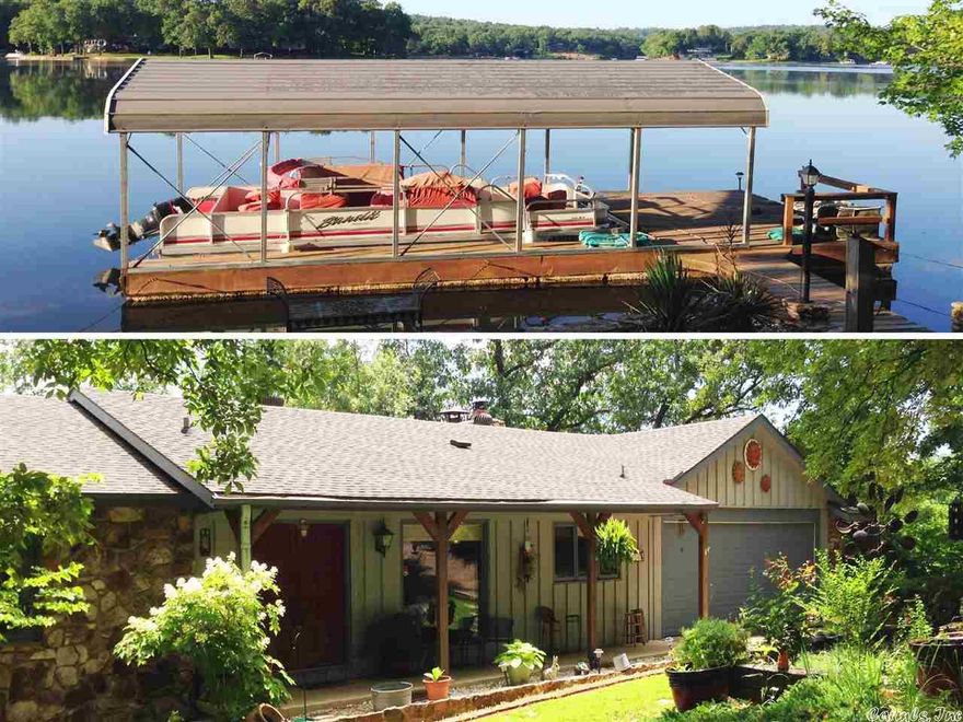 MUST SEE 3200 sq. ft. HOME on LAKE THUNDERBIRD! OPEN FLOOR PLAN! 3 bdrms, 3.5 baths, 2 kitchens! Granite countertops & stainless steel appliances in kitchen on main level. Both bedrooms on main level have baths. Huge living & dining room. 2 fireplaces-1 gas up & 1 wood insert down. Big family room, huge pantry. Large utility rm w/half bath. Loads of storage accessible from inside & out!  2-car garage. Expansive deck! Shady patio leads to beautiful private boat dock, nice seawall. Beautiful landscaping.#1974