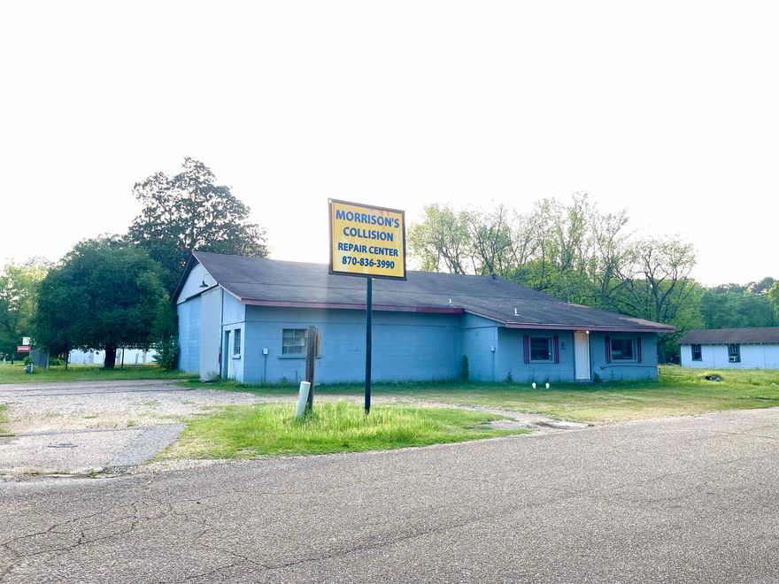 Prime commercial opportunity with versatile uses! Located on a corner lot on California Ave and Abilene St, this property is high visibility with proximity to the amenities of Camden.  Previously configured as an auto repair & collision center, it still includes a compressor room, commercial air compressor, and frame machine.  Pull-through drive with 13.5' sliding doors make access and deliveries easy!  The seller plans to leave the main equipment related to the business with other tools and parts as negotiable features.  The layout offers the main workroom, workroom with separate access, office space, 2 half bathrooms, and kitchenette area with storage.   While this has served our community in a specific service for many years, the building offers flexible space for any ideas you may have.  For instance, you can remove the sliding doors and frame in those openings for additional windows or entry options for retail space. Come take a look today!