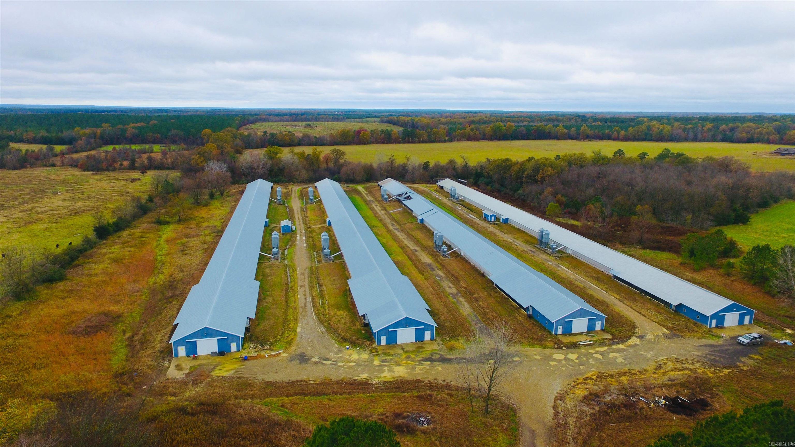 Chicken Farm situated on 40 acres in Delight AR. The property includes (4) 40'X600' up to date chicken houses. There was a contract with Tysons. Houses may require some upgrades. Scope of upgrades unknown. Buyer to verify. There are 3 residential homes on the property - 2 are livable for tenants; 3rd is not habitable, but could be rebuilt. 2 metal shops. One has power run to it, but no lighting. Rooster feeders and nest are relatively new. Agents - see remarks.