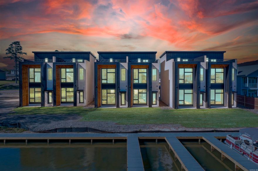 Enjoy luxury living in Lake Hamiltons newest Rooftop Townhomes. With modern design and high end finishings these fully furnished townhomes are guaranteed to impress! Outside of city limits but only minutes to all amenities Hot Springs, AR has to offer. Souring 10-12' ceilings with oversized windows give a bright and airy feel. Short-term rentals allowed, or keep for your own personal or corporate getaway. Extra sound insulation in between units for increased comfort and privacy. Buy one unit or up to 6 units, and plans/specs available for 8 more units. First come first serve on available boat slips for purchase.