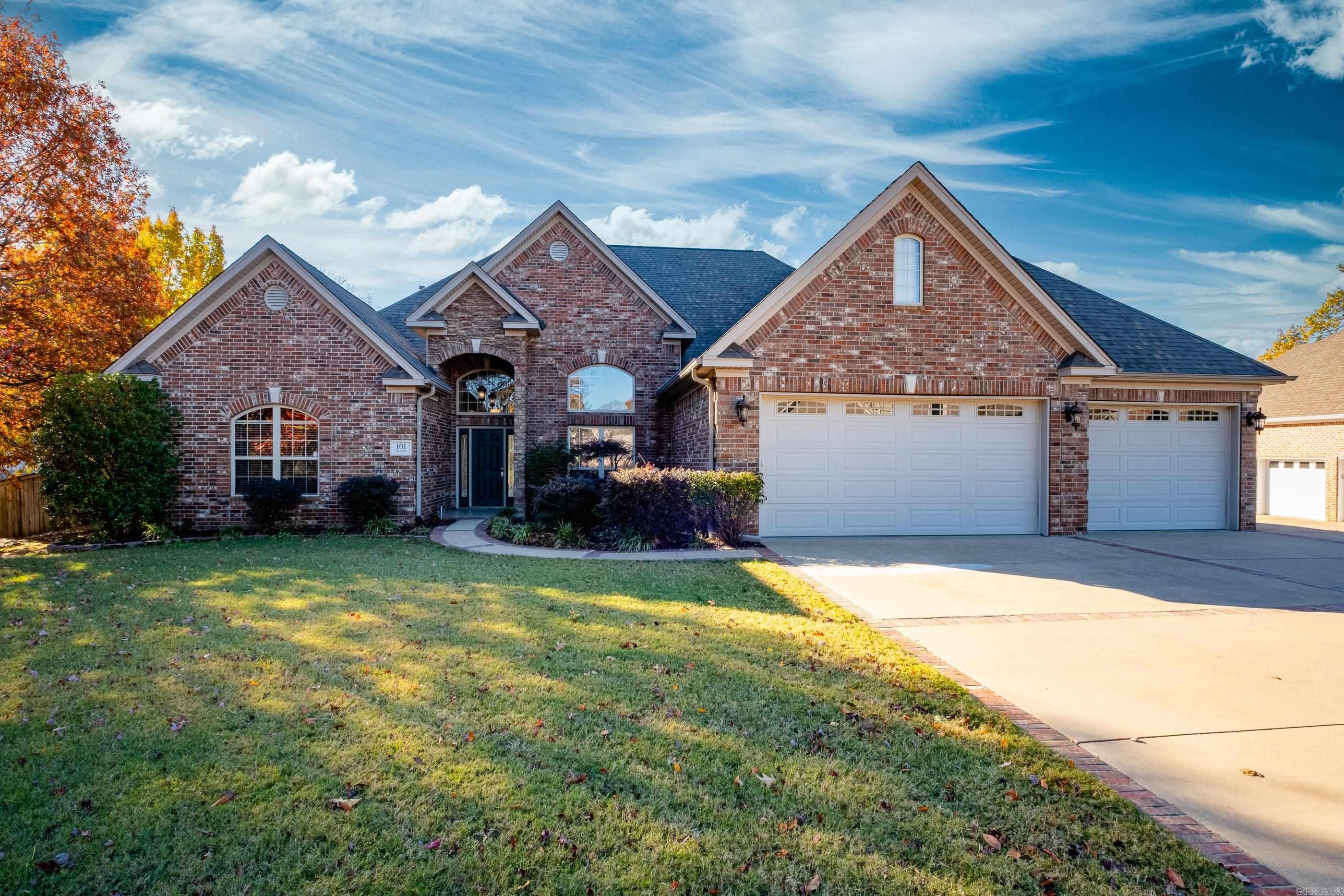 Stunning home that is mostly one level & has a 4 1/2 car garage! The views are incredible of Maumelle Country Club Golf Course (#10 Fairway & Green) plus The Arkansas River! The in-ground pool has a brand new lining & access to half bath at back of home. The interior features 2 guest BRs on the main level with brand new carpet, pretty dining room, living & kitchen with lots of space, a large MEDIA room with storage/equipment closet that includes reclining chairs, drapes & projector screen. The primary suite is also on the main floor & apart with newer carpet, 2 gigantic closets, big bathroom w/ modified shower, French doors to a huge sunroom that overlooks the view & pool. Upstairs has brand new carpet in the huge bonus area plus bedroom with large walk-in closet & kitchenette with room for mini fridge. Home has a brand new roof with transferable warranty, new pool liner, new patio ceiling fans, most of interior freshly painted & carpet in most rooms was replaced. Agents see remarks for showing instructions.