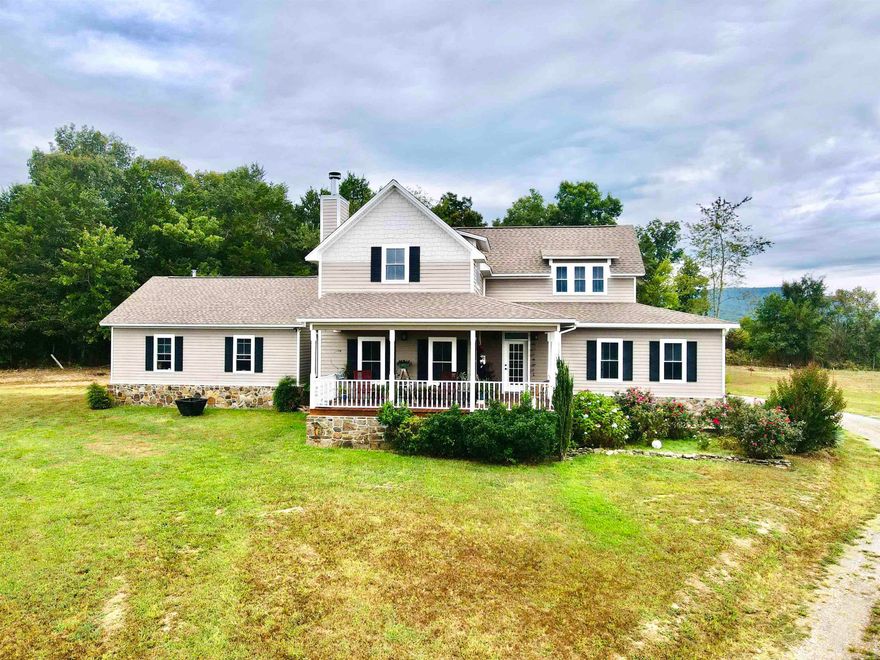 48 Acres m/l with 2640 sq ft custom built home & approximately 704 sq ft separate guest house. The main home has 3 bedrooms, 3 full bathrooms, one 1/2 bath, garden tub, heated floor in the master bath w/thermostat & timer, granite countertops throughout, walk in closets, sunroom, 2 car garage, fireplace, covered front porch, and beautiful Mountain View’s. The property has year around springs, 2 ponds, barn, shed, pasture, woods, and wildlife.