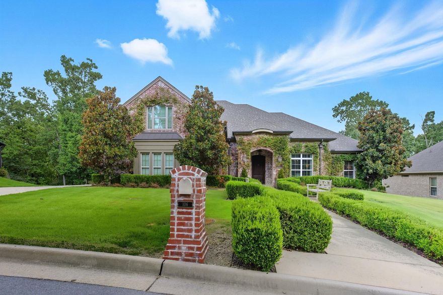 Welcome to 106 Weatherstone Cove, a beautifully maintained French Country–style home offering 3,758 sq ft of refined comfort and timeless design. Featuring 4 spacious bedrooms, 3.5 baths, one of the bedrooms could be a bonus room/ theater room. This residence is nestled on a quiet cul-de-sac surrounded by lush, forever green space both in front and behind the home—providing exceptional privacy and a serene setting. Step inside to discover high-end finishes and appliances, rich textures, and warm natural light throughout. The chef’s kitchen is designed for both style and function, while the open living areas invite effortless entertaining and everyday comfort. Out back, relax on the covered patio beside a wood-burning fireplace, perfect for cozy evenings year-round. Below the home, you’ll find a workshop or golf-cart garage, adding convenience and flexibility for hobbies or storage. This home has been meticulously cared for and offers an exceptional blend of craftsmanship, comfort, and charm—all in one of West Little Rock’s most desirable neighborhoods.