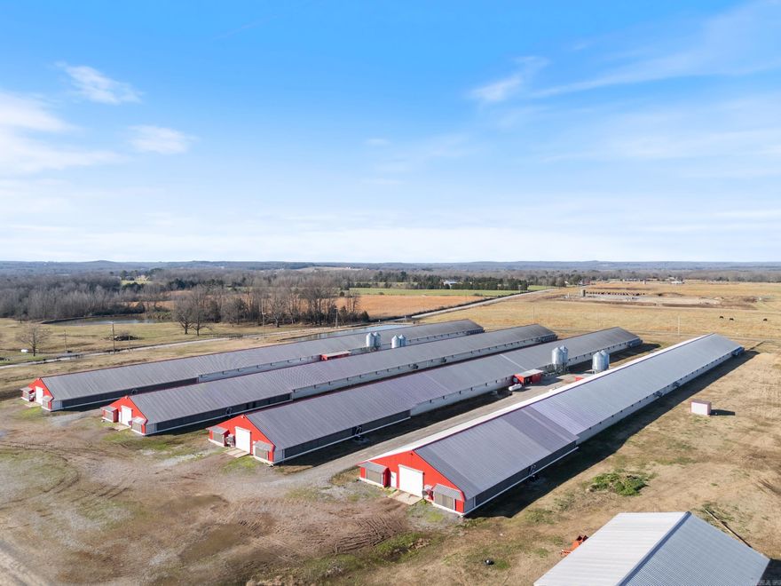 This impressive farm delivers a solid income opportunity with four 50' x 550' broiler houses built in 2015, each constructed with monolithic poured concrete floors that are twice the standard thickness for added strength and longevity. All required upgrades are complete, with the exception of a backup water system. A 2024 double-wide home offers comfortable, modern living with 4 bedrooms, 2 bathrooms, and is set on a permanent foundation. The land features a scenic blend of open Bermuda pasture, a fully stocked pond, and mature woods—approximately 90% mixed hardwoods. With plentiful wildlife, including turkey and trophy whitetail deer, this property is also a sportsman’s dream.