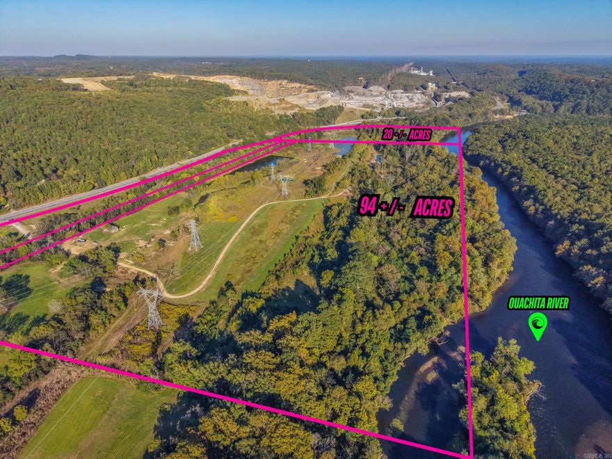 114 Acres of Prime Real Estate Along the Ouachita River 114± acres of exceptional land offering endless possibilities! Ideally situated between Hot Springs and Malvern along Highway 270, this property features Ouachita River frontage at the back and high-visibility road frontage at the front. The layout and location make it an incredible opportunity for residential development, commercial use, or a private estate retreat.  With its mix of open areas and timber, this property offers both natural beauty and investment potential. Enjoy the serenity of the river while being conveniently close to town amenities and major highways.  Address TBD (Hwy 270, Malvern, AR) — Don’t miss your chance to own one of the few remaining large tracts in this growing desirable area.