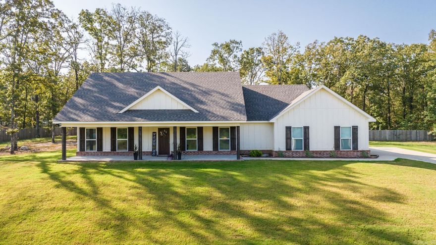 This 2021 built home truly has it all and is situated on a 1 acre lot. As you approach the home you are welcomed with a spacious front porch. Through the front door you will see the open floor plan which has the living room flowing seamlessly into the kitchen and dining areas. The kitchen boasts amazing slab granite counters and a large pantry. The primary bedroom is set apart toward the rear of the home. The living room windows over look the covered patio and backyard. Both guest bedrooms are tucked away with a full bath between them. We are so excited for you to come and see if this wonderful home could be yours!