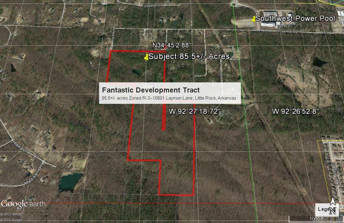 85.5 acres in a prime growth location in West Little Rock. Zoned R-2. 10 Minute drive to I-430/I-630 Surrounded by high-end development Close to Chenal Parkway, Kroger Supercenter,Promenade at Chenal Lifestyle Center, Southwest Power Pool corporate Headquarters, Starbucks, and more retail development. Vacant and ready to develop.