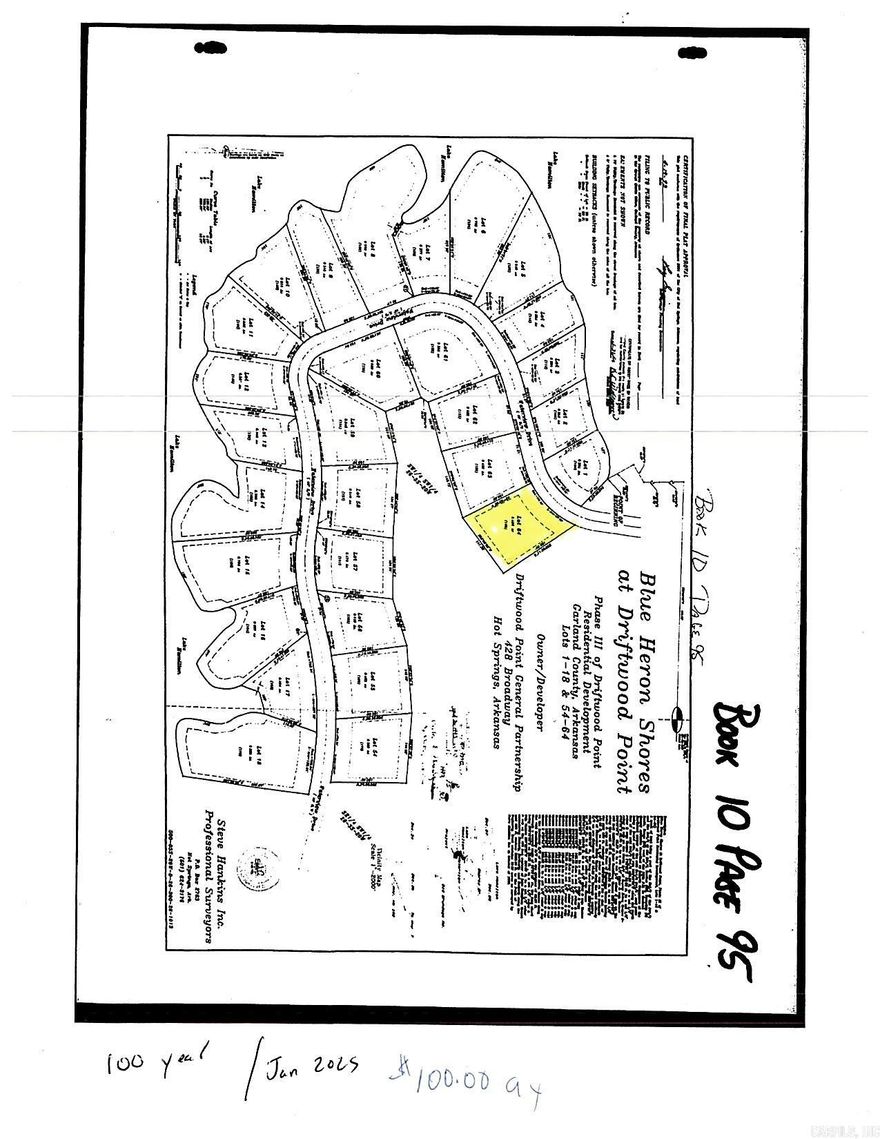 NICE LOT THAT SITS UP HIGH ON A HILL WITH VIEWS OF LAKE HAMILTON. THIS LOT IS IN THE PART OF THE SUBDIVISION THAT GIVES YOU ACCESS TO THE BOAT RAMP. $100.00 POA DUES ANNUALLY.