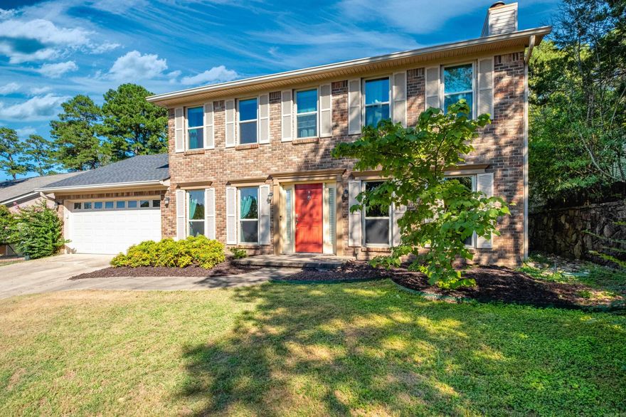 Move-in ready! Spacious greatroom w/ brick-front fireplace w/ gas logs & built-ins each side. Dining room plus breakfast area in kitchen. Laundry down. 3 large bedrooms up & 2 with walk-in closets and 3rd BR has 2 closets.  2 full baths up + half bath down. All  updated hard surface flooring downstairs & new carpet upstairs - tile in baths. 12 new windows. Roof 2025. 2 newer A/C units = One 4 ton down 2025 and one only few years old. Solid granite in kitchen countertops & island. Stainless steel appliances including refrigerator. Step into the laundry room from the 2 car garage. Cabinets above washer-dryer space. Extra storage space in the garage - or could have a workshop area. Also there is a door from the laundry that opens to the backyard. Level patio & backyard play area. Really well-maintained home with neutral paint colors & nice flooring.  Upgrade costs since 2022 $21,600 + fresh interior paint. Neighborhood very convenient to shopping , restaurants & schools. Easy to show!  Exclusions: washer & dryer, TV over fireplace (mount remains), firepit.