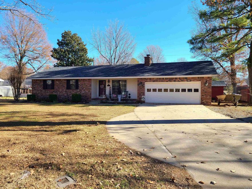 This beautiful 3 bedroom, 2 bath brick home is located on a quiet dead-end road just a short walk away from Sugar Creek Country Club/Golf Course. This home has 1,272 sq ft of living space as well as a 24'x30' garage and a peaceful 10'x16' screened patio w/vaulted ceiling. The living, dining and kitchen are open concept and perfect for entertaining. The property is equipped with a laundry room off the garage entrance, gas log fireplace, master bedroom with a newly remodeled walk-in shower in attached bath, remodeled hall bath w/tub and decorative tile floor, back deck off the patio and a 12'x14' storage building w/electric. This home is move in ready and would make a great home for a young family or someone wanting a low maintenance home. Call today to schedule an appointment!  New Roof - June 2023, New Central H/A unit - 2022, Addition of gas line & gas logs to fireplace - 2022, Master bathroom remodel - October 2023, Hall bath remodel - 2021, Full interior of home painted - 2020, Landscaping & tree removal - 2022, All kitchen appliances included!