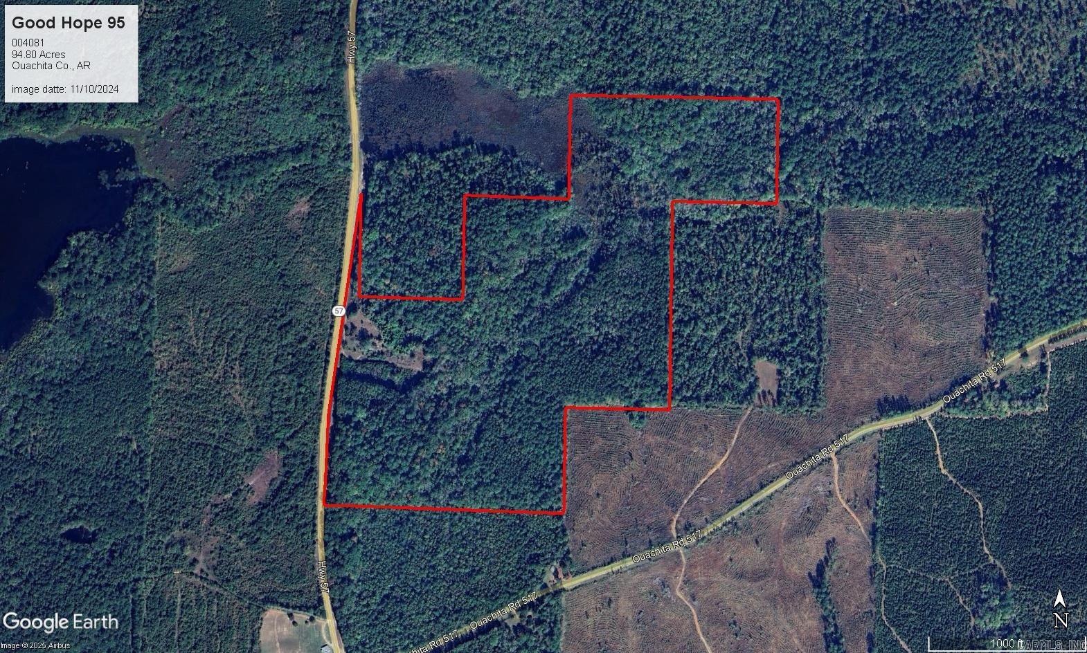 The āGood Hope 95ā (#03019-004081) is a ±94.8-acre tract located in the west-central part of Ouachita County about 4-½ miles south of Chidester. Looking for a great timberland and hunting investment? Look no further! The property has excellent access from state highway #57, which provides over ¼ mile of frontage. Along the highway is an old home site which would make a great home or camp site! Bragg Mill Creek flows across the north end of the property along which is a mature stand of hardwood timber. The property has a mixture of mature pine and hardwood that not only is great deer and turkey habitat but also provides immediate income potential! A timber inventory is available upon request. Want more?!...this property backs up to a small portion of the Poison Springs State Forest adding additional outdoor recreational opportunities! Still want more?...This property is only 2-1/2 miles from the boat ramps on Upper and Lower White Oak Lakes!