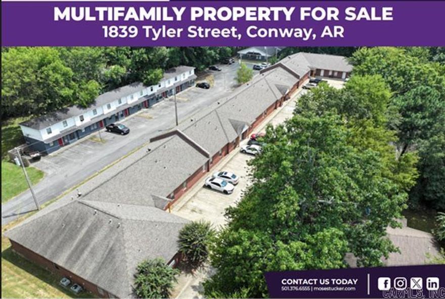 Financials available upon request from the listing agent.  This 19-unit multifamily complex is offered for sale in a prime location near Hendrix College, The Village at Hendrix, and downtown Conway. Seventeen of the nineteen units have been updated with durable, low-maintenance wood-look tile flooring and coordinated interior paint. The property has seen significant improvements, including a new roof installed in 2021, updated exterior columns, and fully renovated corridors with new doors, fresh paint, modern flooring, and upgraded lighting. The landscaping has been replaced with low-maintenance rock, enhancing curb appeal while reducing upkeep. Additional exterior updates include freshly painted unit doors with new numbering, upgraded water shutoffs with ball valves, and new energy-efficient LED lighting at all front entrances. The complex is fully occupied and has a history of minimal maintenance requirements, making it an excellent turnkey opportunity for investors seeking reliable, passive income.