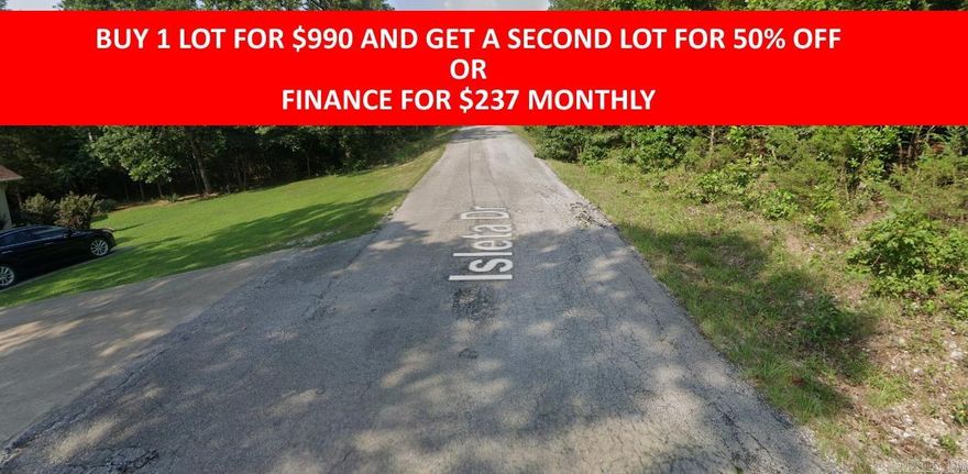 Buy one lot and get 50% off an additional lot! Owner-finance for easy terms. Cash buyers can pay by debit or credit card as well. Nice lot to develop or hold for future value. Public water and electric are available to run to property and will need septic. Owner/agent. No mobiles allowed. 300-2500 minimum build size on any other type of home, depending on subdivision. Finance is 5 months at $237 and closing costs are included. Lots marked with red banner are part of promotion. No limit on lots. Buyer responsible for any/all taxes and lots sold "as-is". Quit claim deed conveys. Parcel ID# 185-13412-000