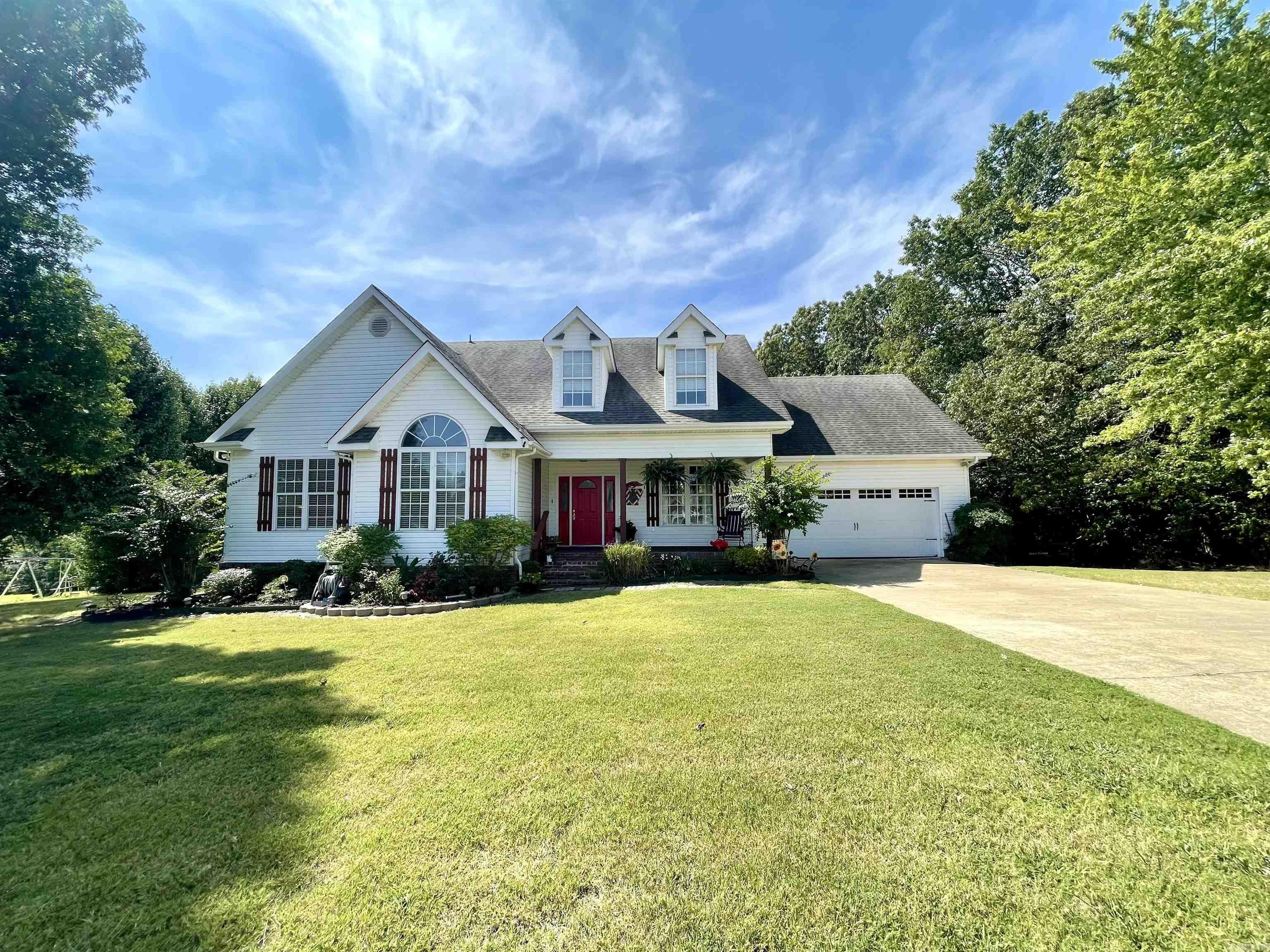 Cul-de-sac Location in Country Lake Estates! This 4 bedroom, 2 bathroom country charmer is located on .95 of an acre, and enjoys a nice level of privacy. Roof only 6 years old. New Central Heat/Air 2 months ago. New micro-hood and dishwasher this summer. A 30' cathedral ceiling, gas log fireplace and balcony make the living space so enjoyable. The Primary Suite overlooks the backyard and has a step in shower, large jet tub and extra storage in the double vanity. The bedrooms are split front to back and the 2 extra rooms on the main level share a private hallway and bathroom. The spacious 4th bedroom is upstairs along with an additional room perfect for office or play area. The landing area offers useful space for reading/games. The unfinished basement area has been used as a tornado shelter and as workshop space. Enjoy extra storage with the 10x16 lofted storage building. Imagine coming home from work to your piece of quiet living in Country Lake Estates. The subdivision has recently been repaved, and is located within Valley View School District.