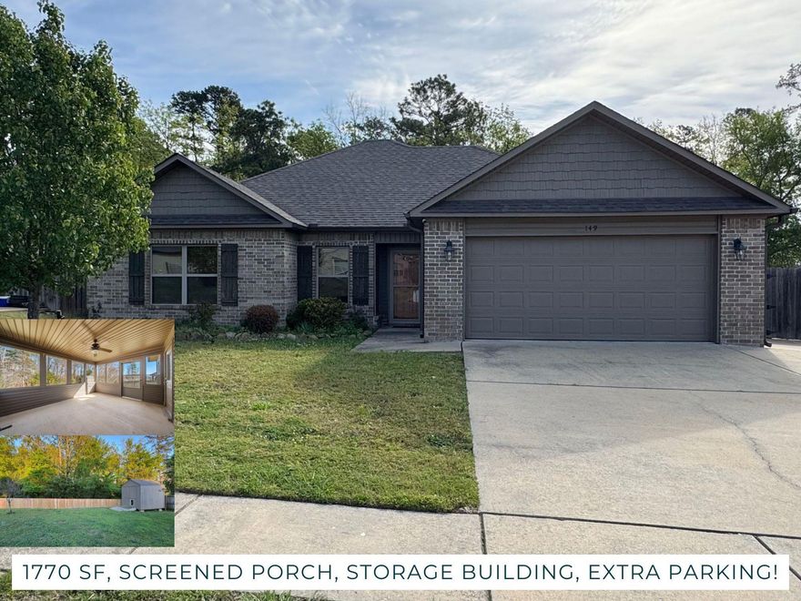Your Family will Love calling 149 Cambridge Drive "Home"... featuring 11' Ceilings and Beautiful LVP Flooring in the Living Room, a Spacious Dining Area with Extra Room for a 2nd Sitting Area or Book Nook! The Kitchen is equipped with Natural Wood Cabinetry, Granite Counters, a Double Oven and Walk-in Pantry! Enjoy a Split Floor Plan and Great Storage! This Home Lives Well and the Screened in Porch overlooking the Fenced Back Yard and Woods Beyond is Everyone's Favorite! In Addition to the 2 Car Garage, the Driveway is Oversized with additional Parking! Storage Building Coveys. New HVAC. The Roof and Siding is 2 years old. Call your Favorite Realtor for a Tour!