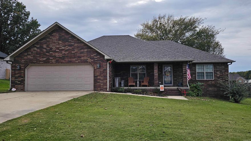 Resales don't hit the market often in this sought after Paragould neighborhood, so, don't wait to check out this wonderful 3 bedroom and 2 bath home.  This all brick home with a 1 year old roof offers a split bedroom plan with spacious rooms throughout.  Living room with wood laminate flooring and vaulted ceiling.  The eat-in  U-Shaped kitchen offers plenty of cabinet and counter space including a breakfast bar.  Large primary suite bedroom features a coffered ceiling and the large bath has a huge jet tub, separate shower, dual sink vanity and walk-in closet.  The nice sized guest rooms on the opposite side of the home share a full bath.  Great outdoor space with a big yard, nice front porch and a large patio outback that is partially covered.