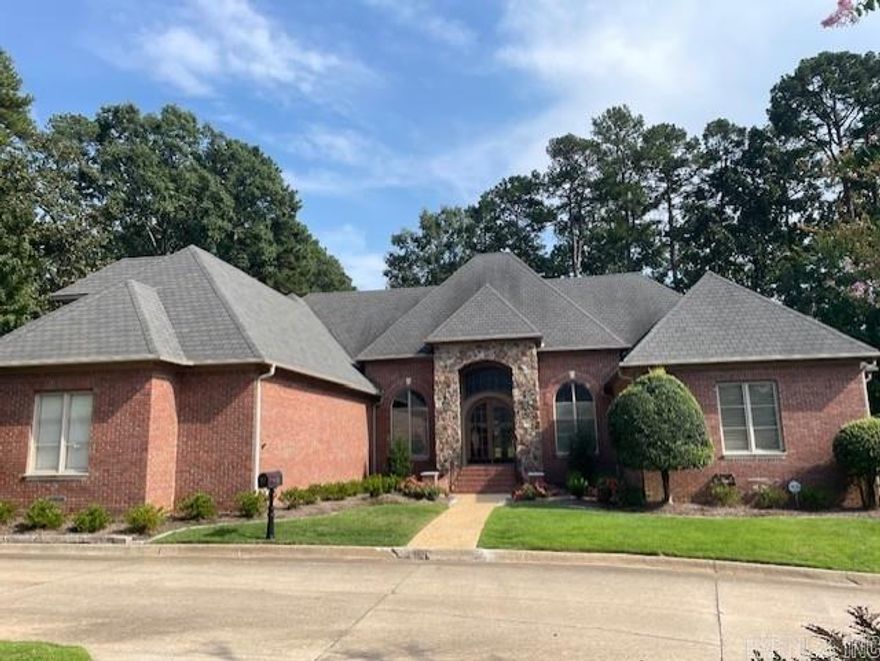 All brick home located on the second fairway of the Chenal Country Club's Founders Golf Course. 4 bedrooms on main level or 3 plus and office. Large inviting foyer into Formal Dining and living room with cast stone gas fireplace. Walls of windows make for a light-filled entertaining space. Large primary suite with 2 large closets. Kitchen has abundant cabinetry, Travertine flooring in most of the downstairs. Upstairs is an area with full bath. It could be used as another bedroom, exercise room or game room. 3 car side load garage with extra storage, saferoom in garage and generator. Lawns are maintained by the POA.