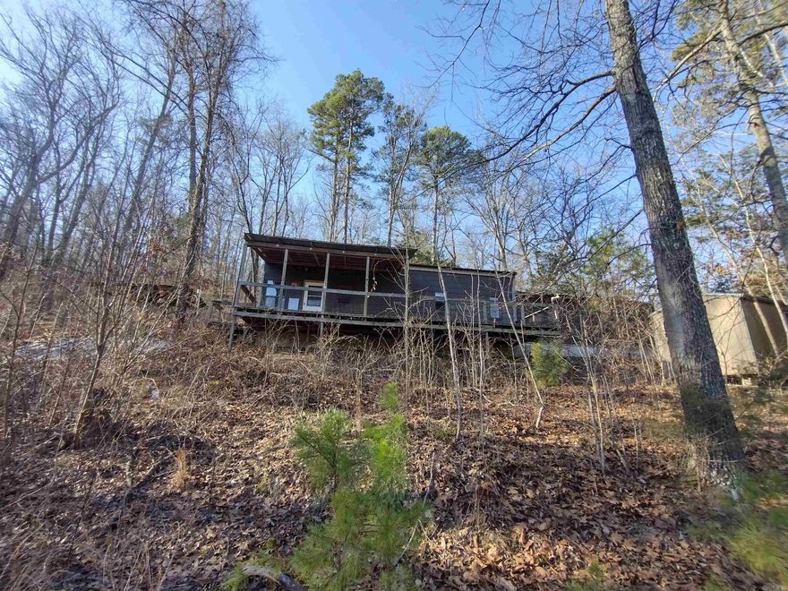 This would make a great little getaway cabin has great views of Hanford bluff and sits just minutes to Round bottom boat landing has two nice storage sheds does need one bedroom finished being sold as-is