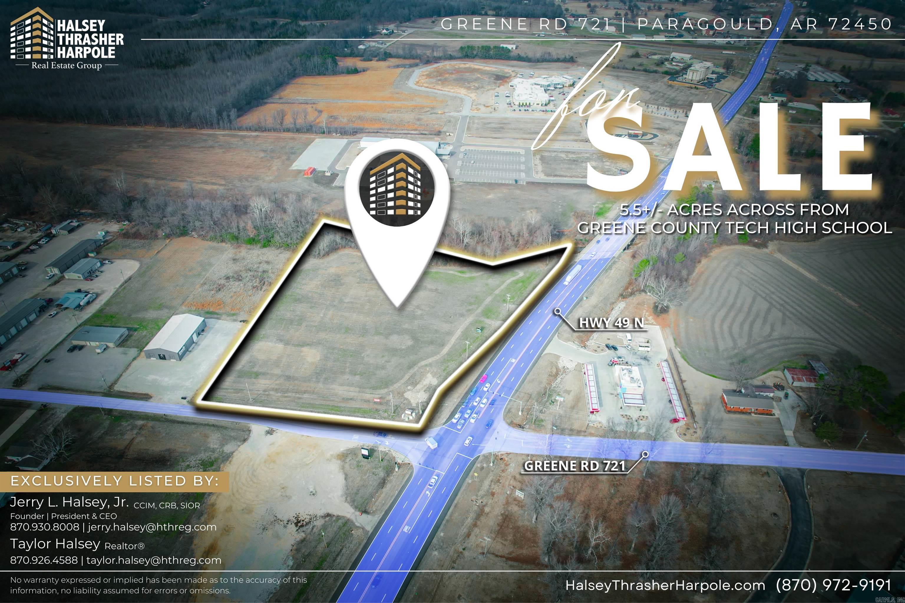 This property, located at the corner of Greene Rd 721 and Hwy 49N, offers a prime location for commercial development with opportunities to subdivide. Situated across the intersection from Greene County Tech High School and directly connected to Hwy 49N, it boasts excellent accessibility and visibility. Its strategic positioning, visible from the neighboring US 412 By-Pass, enhances its commercial viability. Furthermore, this property is located at the south entrance of a thriving thoroughfare featuring a diverse array of amenities, including retail outlets, medical facilities, hospitality establishments, and restaurants. This bustling environment promises an ideal, steady flow of traffic. This property presents a compelling opportunity for investors and developers looking to capitalize on a strategic position within a flourishing commercial hub.