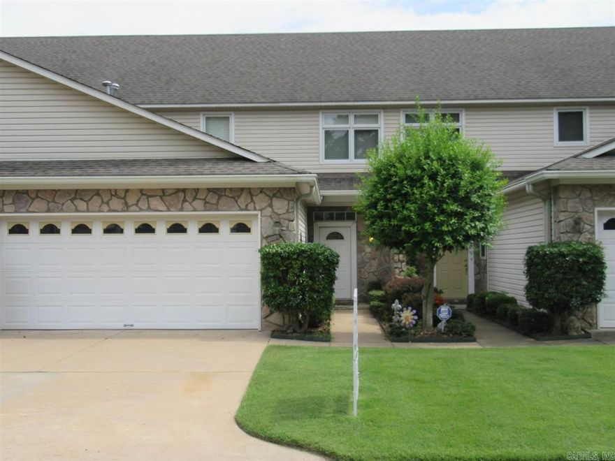 Enjoy golf course living in this rare 4 bedroom condo. Terrific location at entrance to Maumelle Country Club. Open floor plan with master on main level. Large kitchen w/breakfast bar and wood like flooring in great room Corner fireplace- TV conveys. Upstairs is 3 bedrooms or 2 with office. Cozy fully fenced flagstone patio area from French doors. Enjoy neighborhood pool. Condo fees include: mowing, weed, exterior maintenance, termite, gutter cleaning, exterior insurance and pool/clubhouse upkeep.