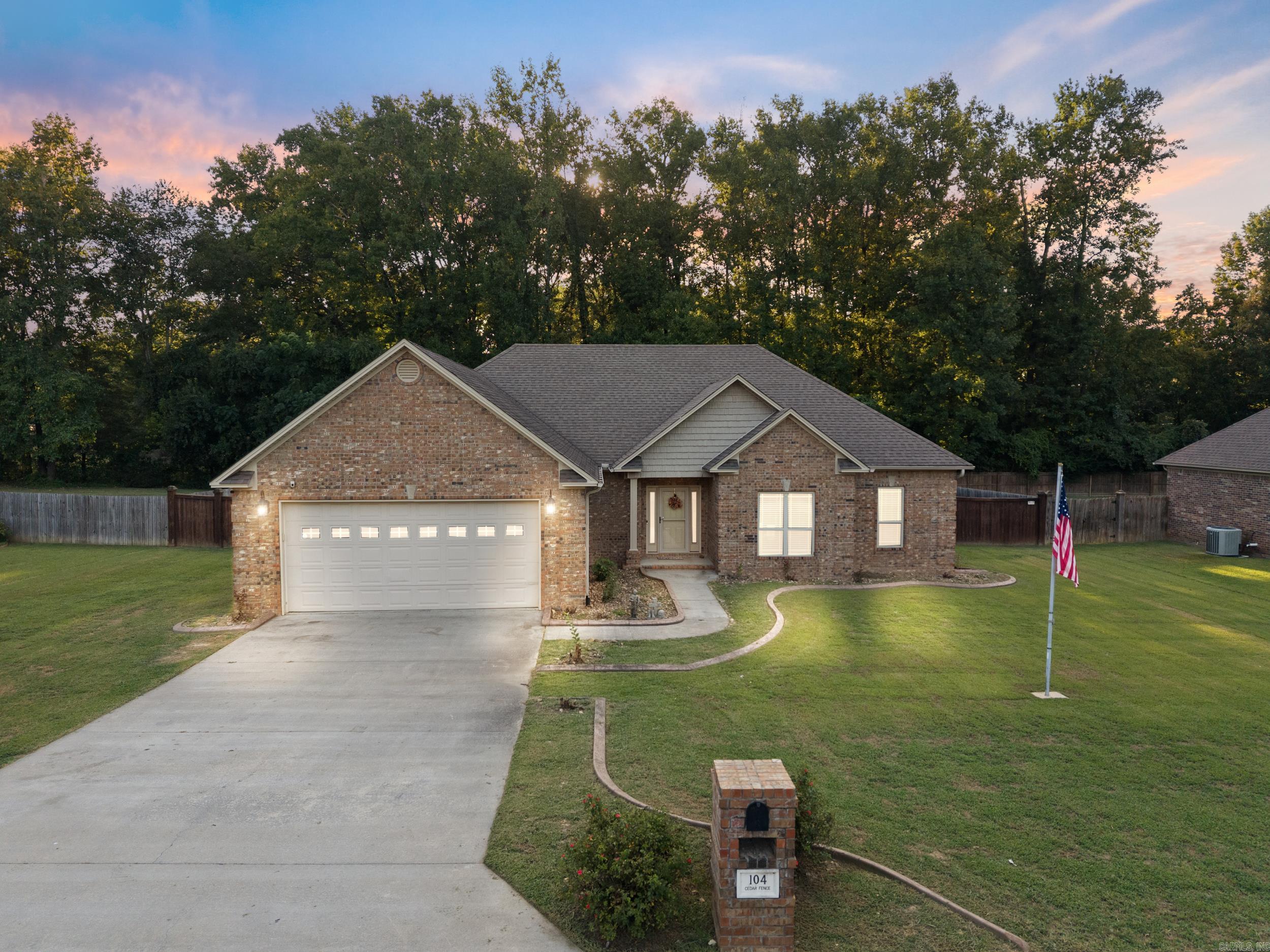 Welcome to 104 Cedar Fence in Beebe! This beautiful 4 bed 2 bath home offers 2,056 sq ft. of thoughtfully designed living space on nearly half an acre. Built in 2016, it blends modern features with timeless comfort. Inside youāll love the open split floor plan highlighted by gorgeous granite countertops, a spacious kitchen, and a large pantry that provides incredible storage and functionality. The large primary suite is tucked away for privacy featuring a generous bath and walk-in closet. Three additional bedrooms give plenty of room for family, guests, or a home office. Step outside and enjoy the big backyard that's perfect for entertaining or relaxing with the added bonus of a shop for hobbies, storage, or projects. With curb appeal, space to spread out, and move-in ready finishes this home checks all the boxes. Conveniently located in Beebe, youāll enjoy the feel of a quiet neighborhood while still being close to schools, shopping, and easy commutes. Donāt miss the chance to call this one home!
