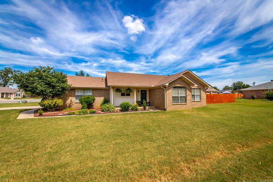Great home on corner lot in a cul-du-sac in the center of Cabot. Convenient to schools, shopping, freeway and minutes from LRAFB.  NEW HVAC in 2023. NEW Roof 2023 with architectural shingles. NEW water heater. NEW dishwasher. Fence was completely replaced and stained in 2022-entirely owned, no sharing with neighbors. Open kitchen with breakfast bar, lots of cabinets, and a pantry. Family room is wired for surround sound. Owners' suite has a large bedroom, walk in closet, and bath has 2 sinks. Enjoy the HUGE backyard on the deck or watch the butterflies on the covered front porch!  AGENTS SEE REMARKS