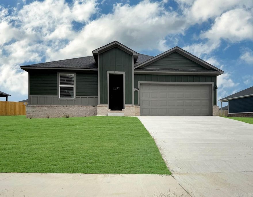 The CALI Floorplan is one of our single-story floorplans featured in Kensington Place community in Bryant, Arkansas. This spacious floor plan includes 4-bedroom, 2-bathroom, and a 2-car garage with an open concept living area, where your kitchen, living, and dining areas blend seamlessly into a space perfect for everyday living and entertaining. The kitchen features 36” cabinets, quartz countertops, and stainless-steel appliances. Fabulous open floorplan. In every bedroom you’ll have carpeted floors.  The primary bedroom has an en-suite bathroom that features a walk-in closet, dual sinks, and a walk-in shower. Taxes TBD. Special builder 10-year warranty. Representative photos only and vary as built! $420 annual special improvement fee.