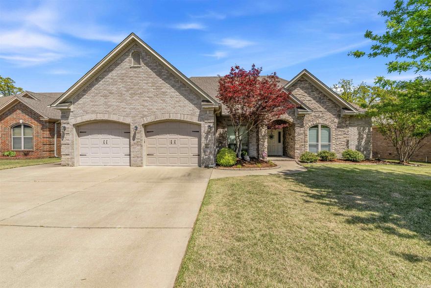Located in the Creekside Subdivision in Sherwood, this home has been well cared for and it shows from the moment you arrive. It sits on a level lot & offers an oversized 2-car garage along with an add'l parking pad. As you step inside, you are welcomed by tall ceilings & hardwood flooring throughout, with an open layout that flows nicely between the formal dining area & great room. The great room features a fireplace with built-in shelving on each side and a pellet stove insert that can heat the entire home, complete with a thermostat for added comfort. The kitchen is well appointed with granite countertops, abundant cabinetry, induction cooktop, wall oven, microwave, pantry, & a breakfast bar that is perfect for entertaining. The primary suite is tucked away for privacy and features a tray ceiling & exterior door leading to the back porch. The en-suite offers double vanities, a separate tub & shower, & a huge walk-in closet. On the opposite side of the home you will find two guest bedrooms, one of which includes a safe room. Add'l features include a covered back porch, brick storage building with electricity, walk-up attic staircase, central vac system, & oversized laundry room.