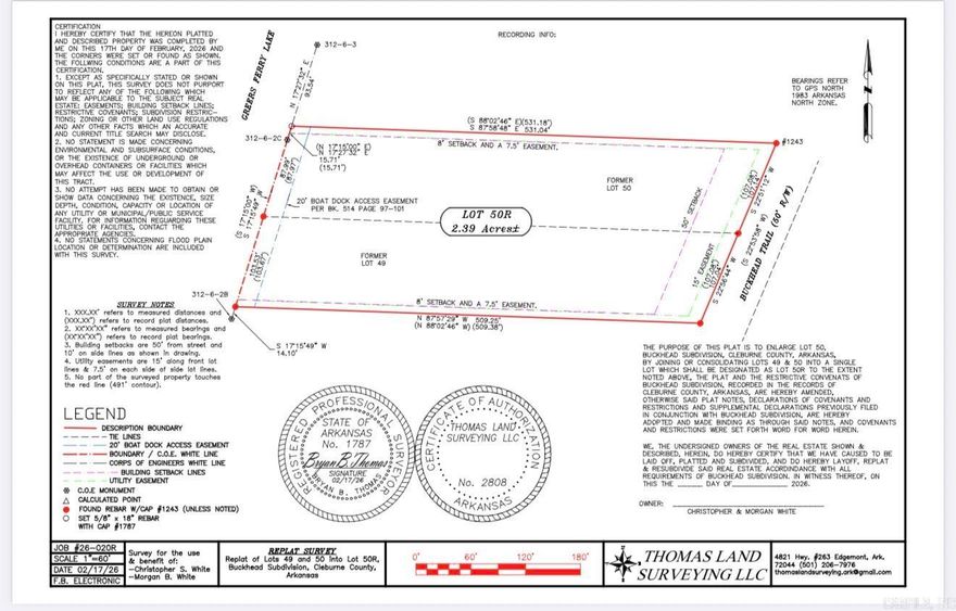 Price went up because this lot has been combined with Lot 49, so lots 49 & 50 have been replatted into one large lot as "Lot 50R". See survey attached and Approved septic permit for 4 (Four) Bedroom. Buckhead Subdivision is located just before Tannenbaum Golf Course. Lots sit on the south side of the lake. Minimum of 2,000sqft heated and cooled to build , no mobiles/manufactured homes allowed (See Plat and Buckhead Subdivision Covenants and Restrictions)